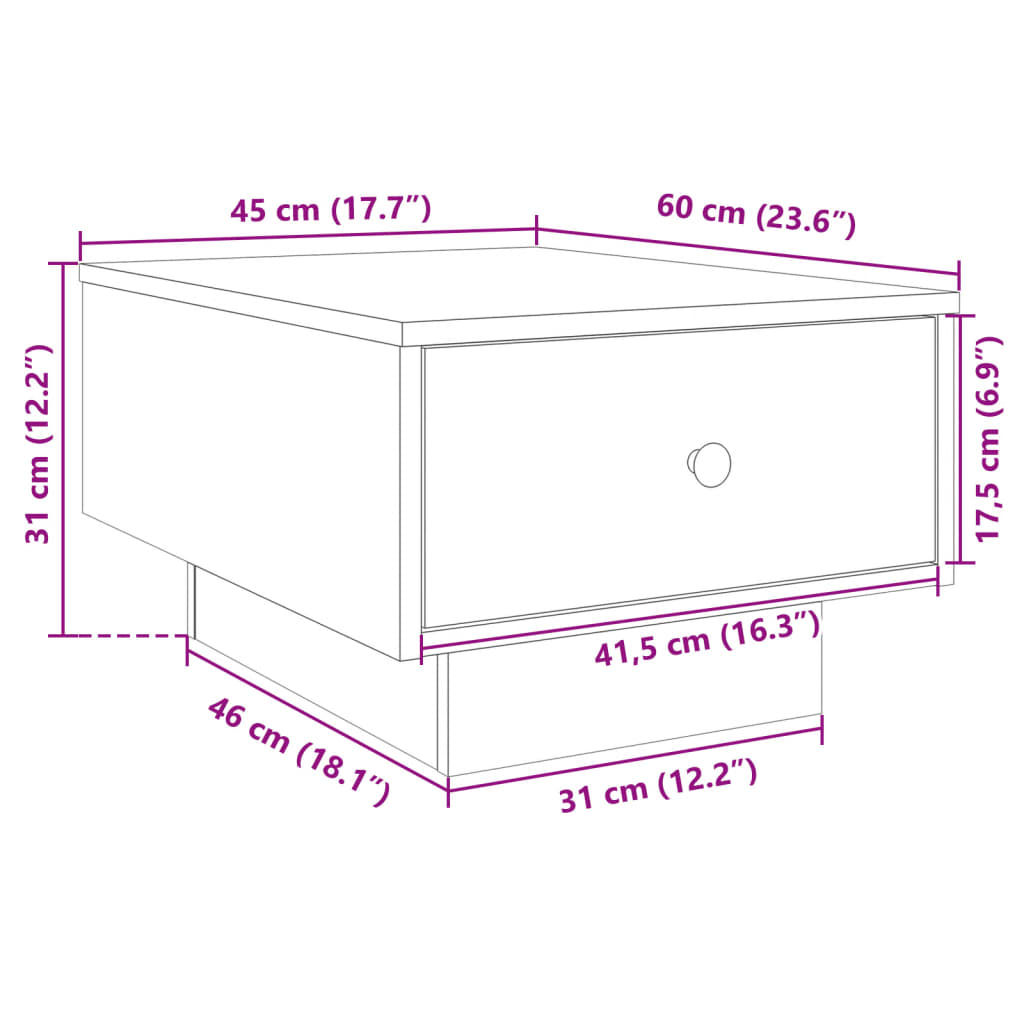 betonszürke szerelt fa dohányzóasztal 60 x 45 x 31 cm