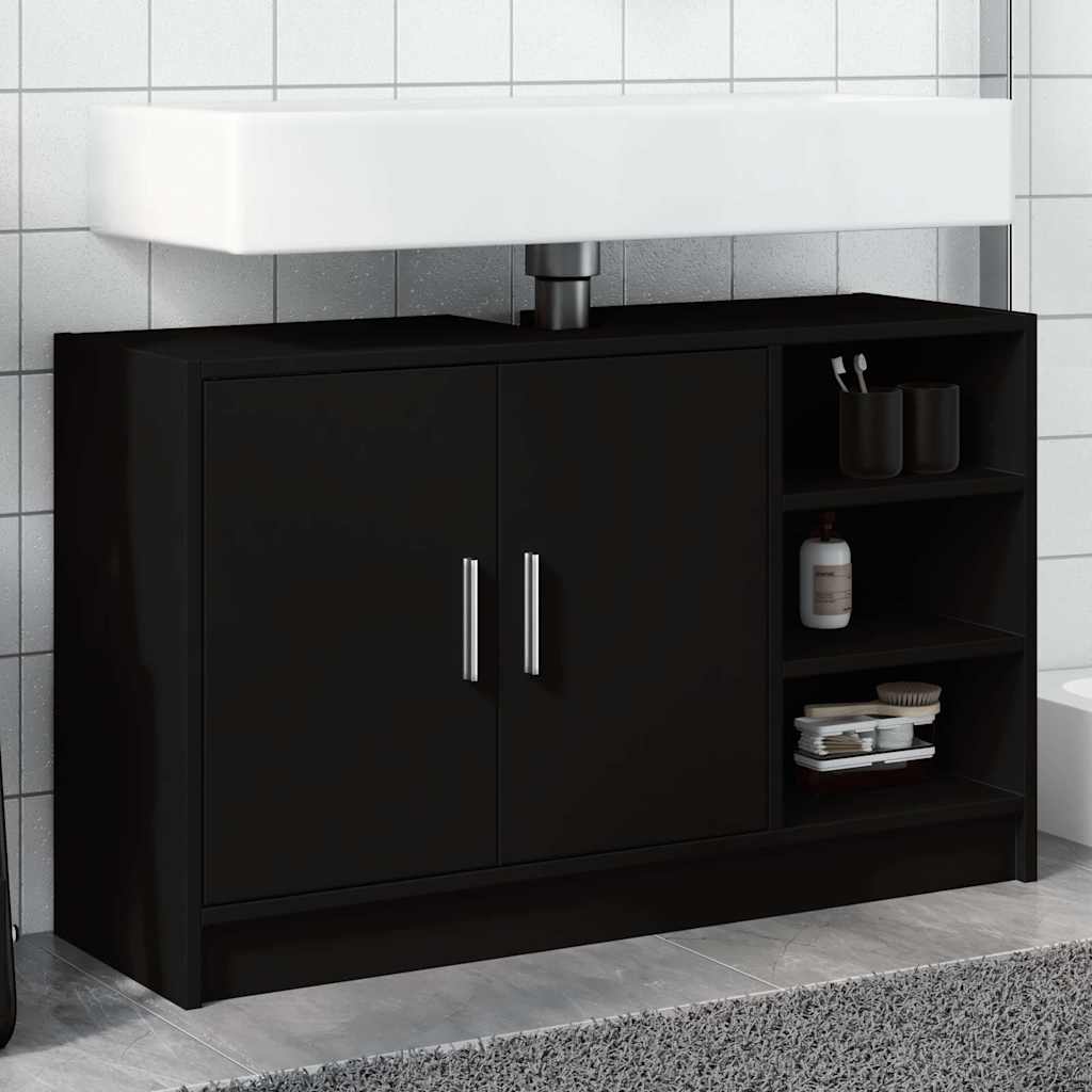 fekete szerelt fa mosdószekrény 90 x 29 x 55 cm