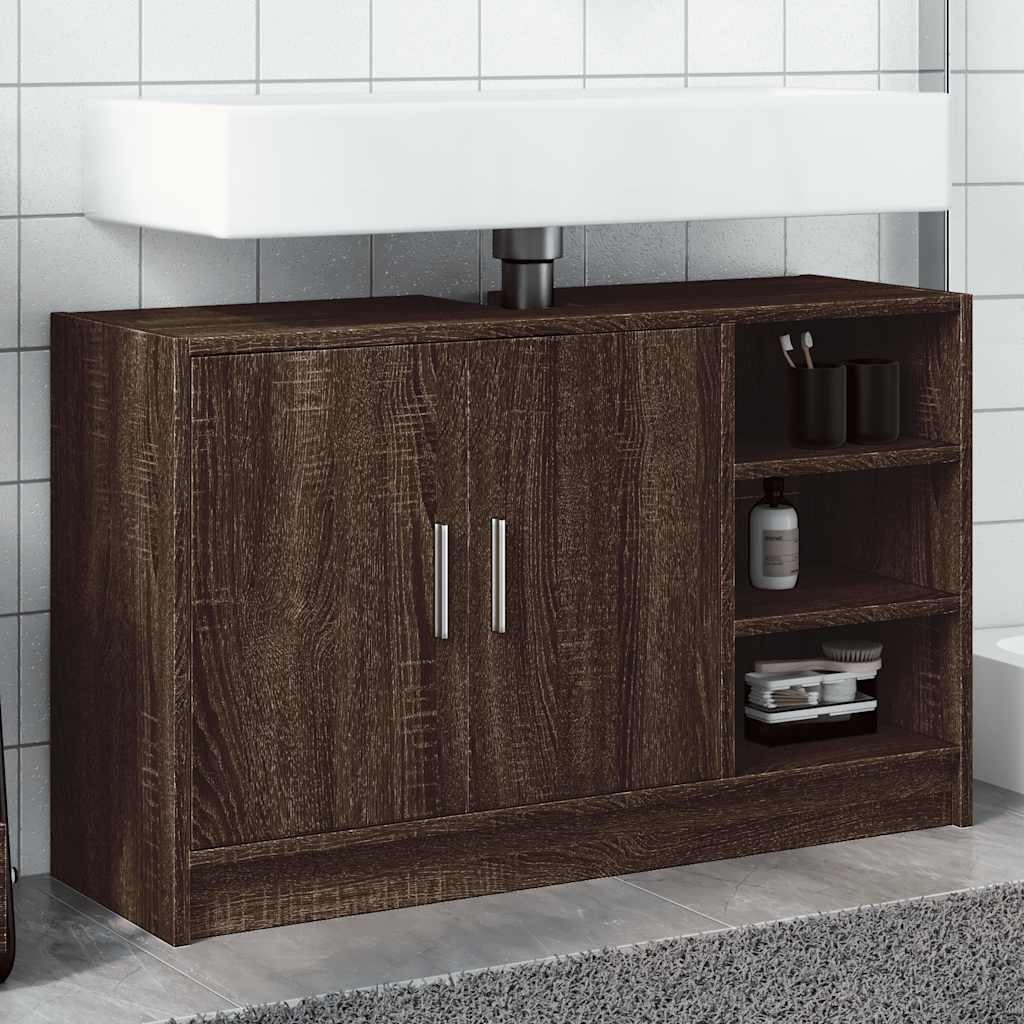 barna tölgy színű szerelt fa mosdószekrény 90 x 29 x 55 cm