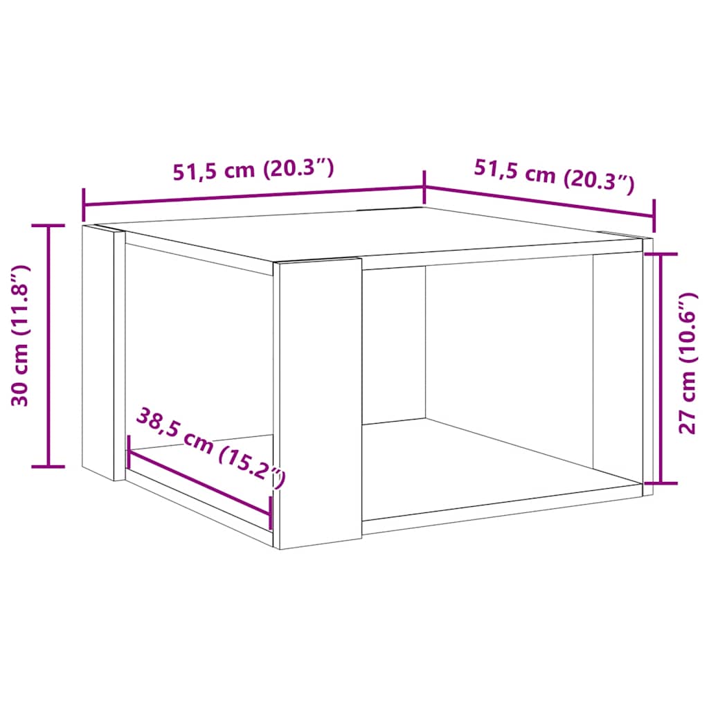 betonszürke szerelt fa dohányzóasztal 51,5 x 51,5 x 30 cm