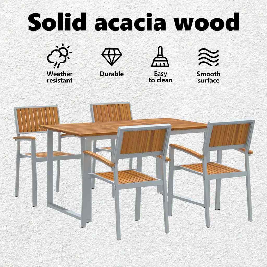 Kert étkező szett 5 pcs Szürke Tömör Akácfa