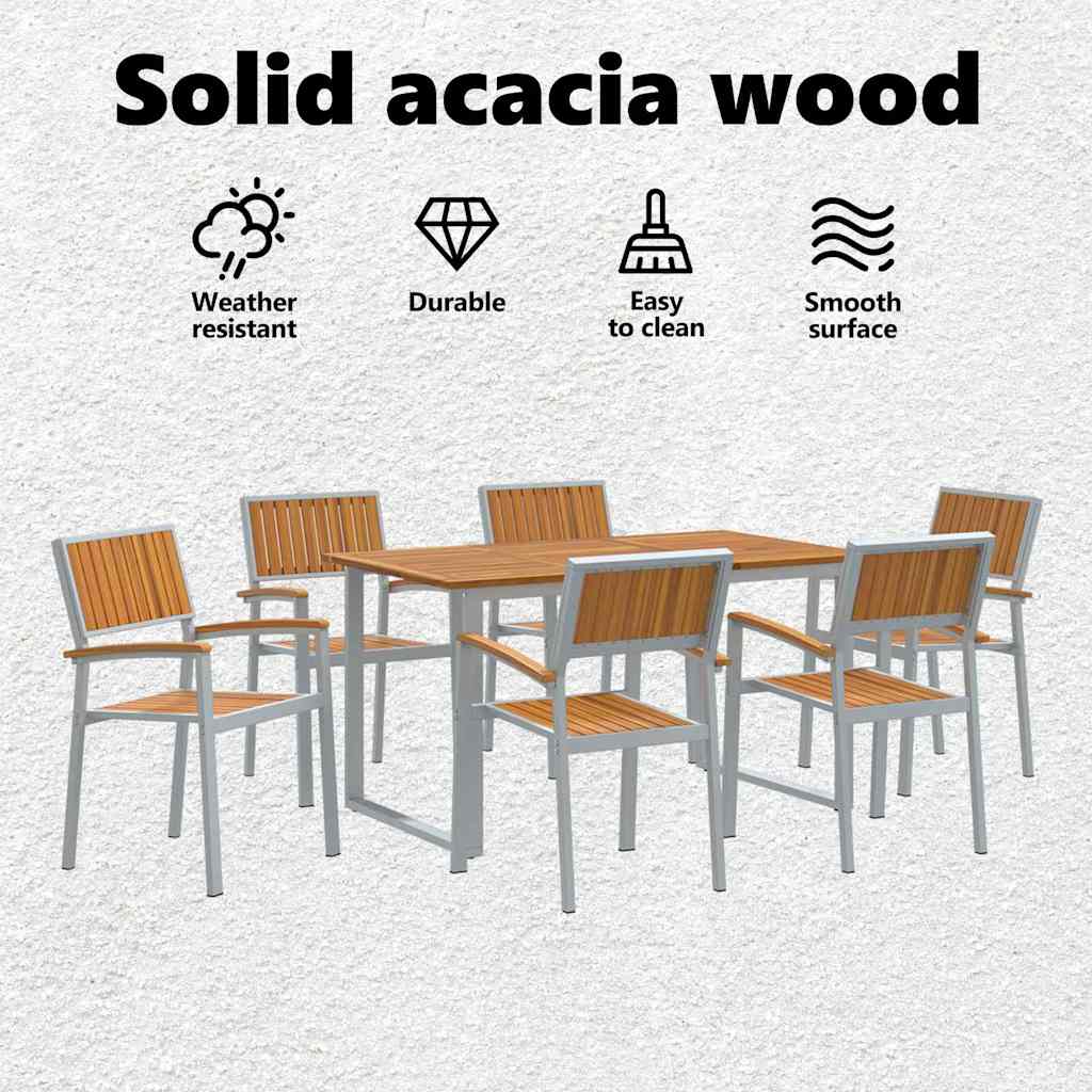 Kert étkező szett 7 pcs Szürke Tömör Akácfa