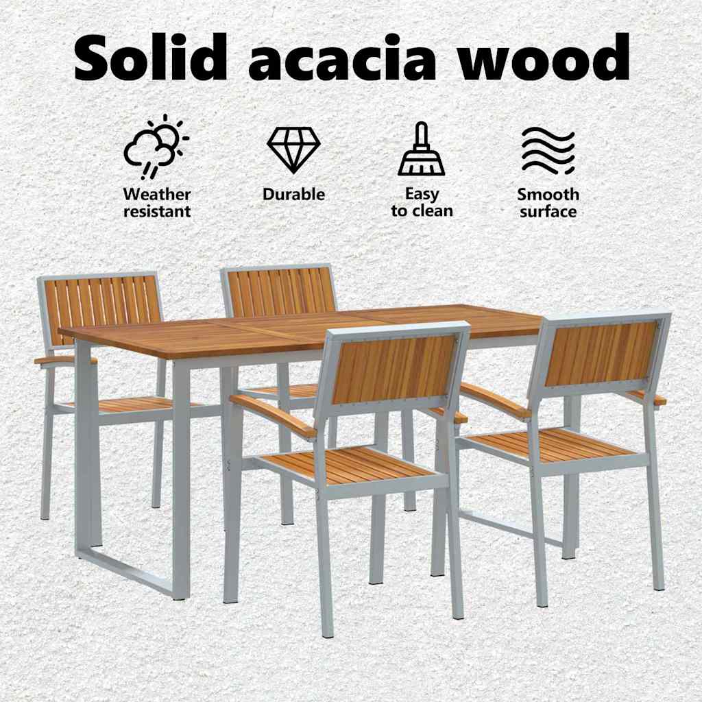 Kert étkező szett 5 pcs Szürke Tömör Akácfa