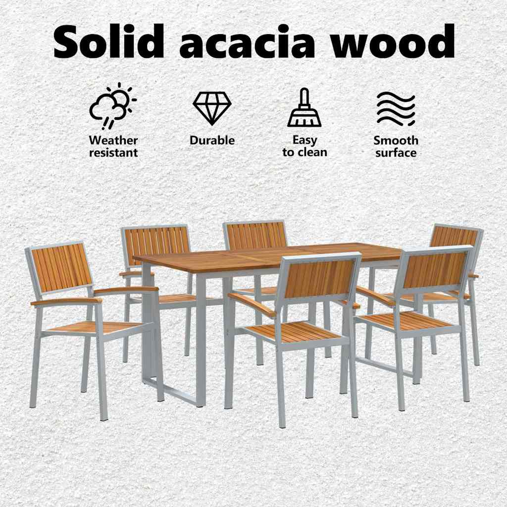 Kert étkező szett 7 pcs Szürke Tömör Akácfa
