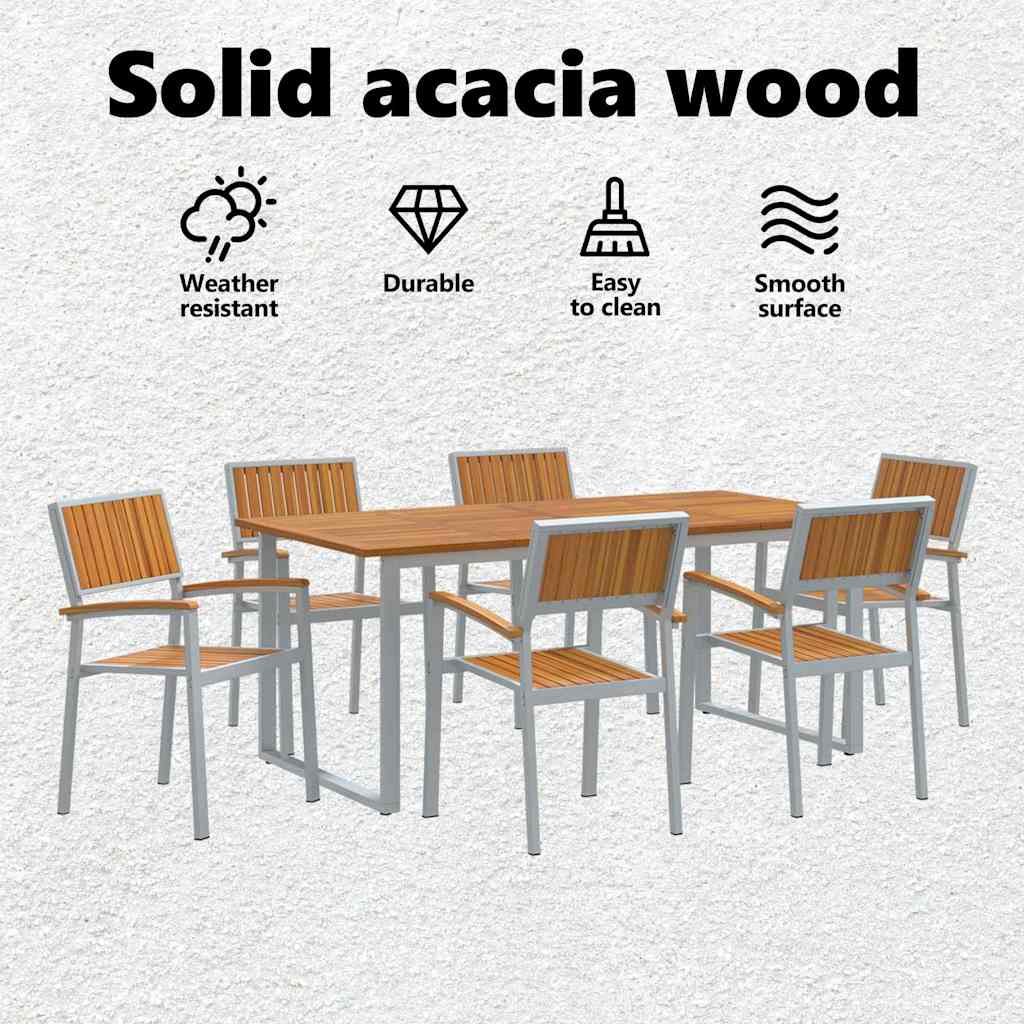 Kert étkező szett 7 pcs Szürke Tömör Akácfa