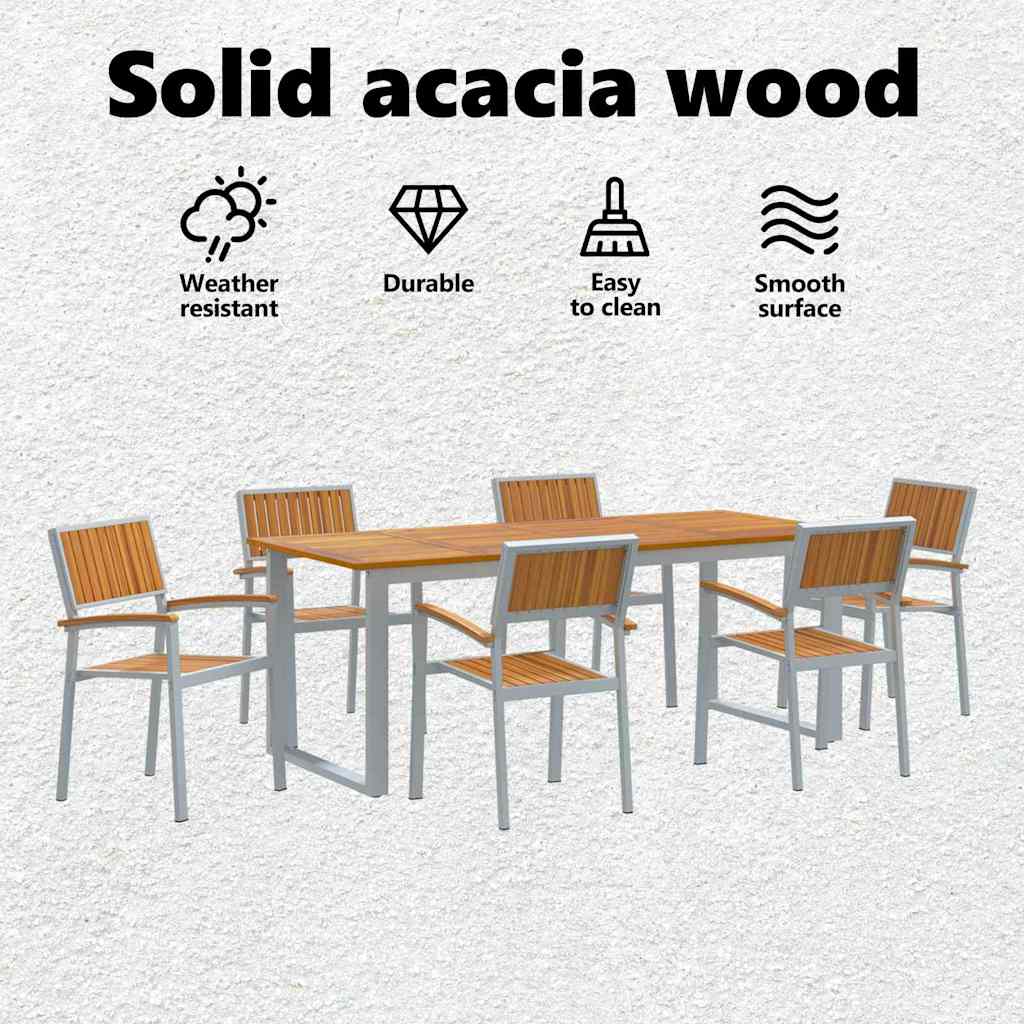Kert étkező szett 7 pcs Szürke Tömör Akácfa