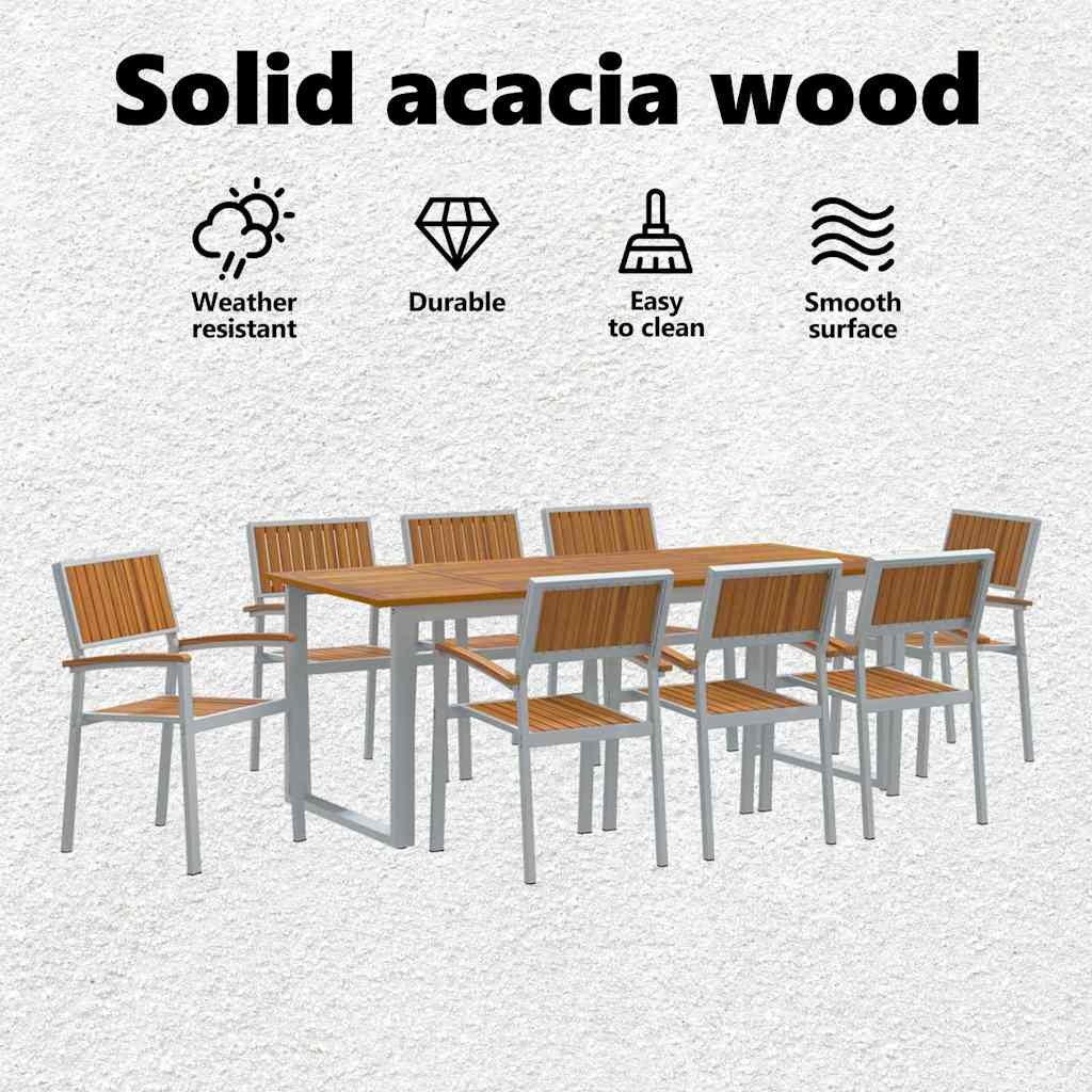 Kert étkező szett 9 pcs Szürke Tömör Akácfa