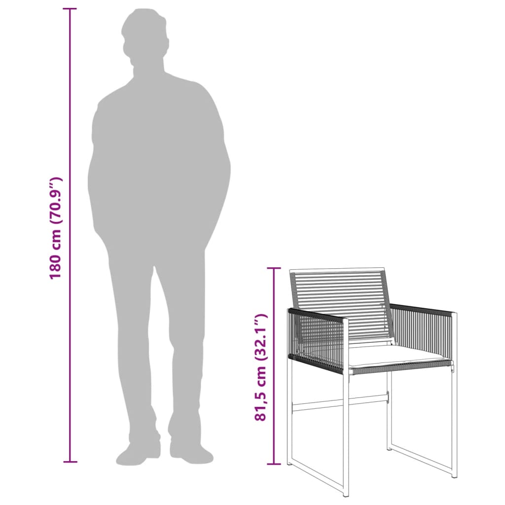5 részes fekete polyrattan kerti étkezőgarnitúra párnákkal