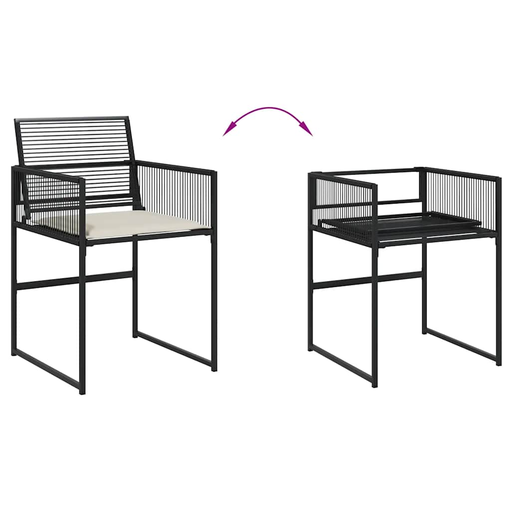 7 részes fekete polyrattan kerti étkezőgarnitúra párnával