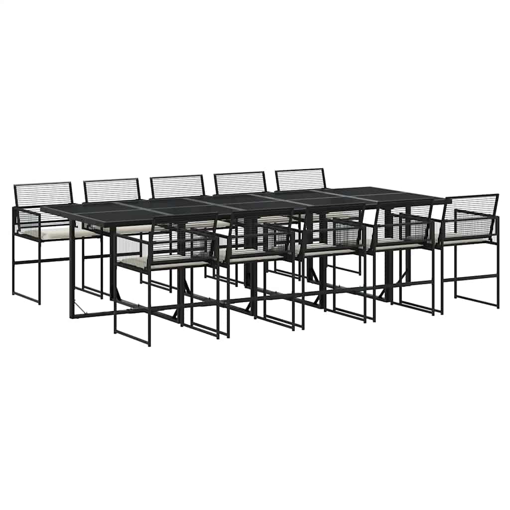 11 részes fekete polyrattan kerti étkezőgarnitúra párnákkal