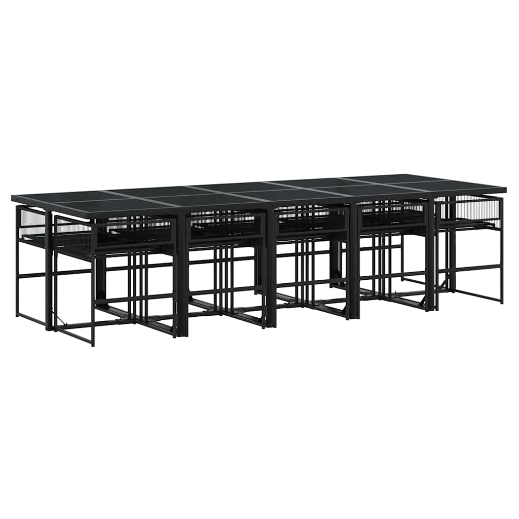 11 részes fekete polyrattan kerti étkezőgarnitúra párnákkal