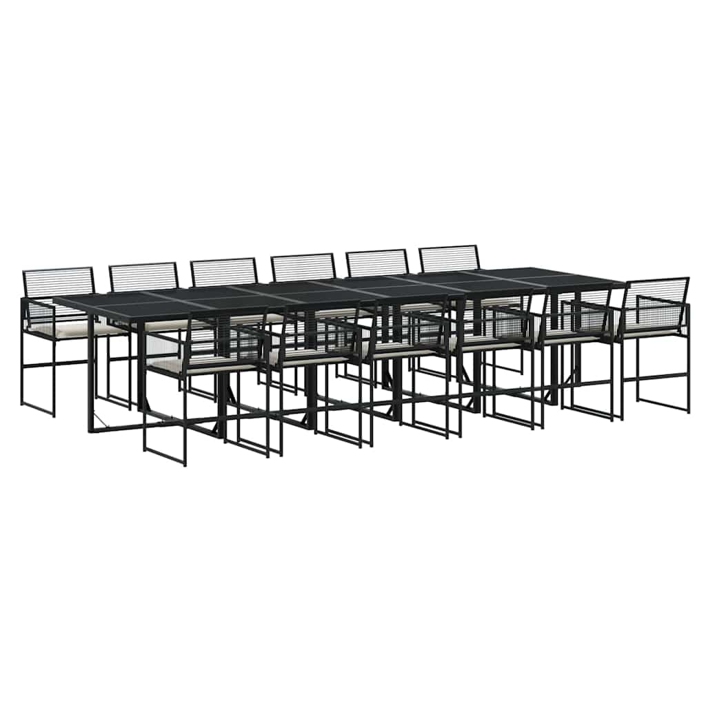 13 részes fekete polyrattan kerti ülőgarnitúra párnákkal