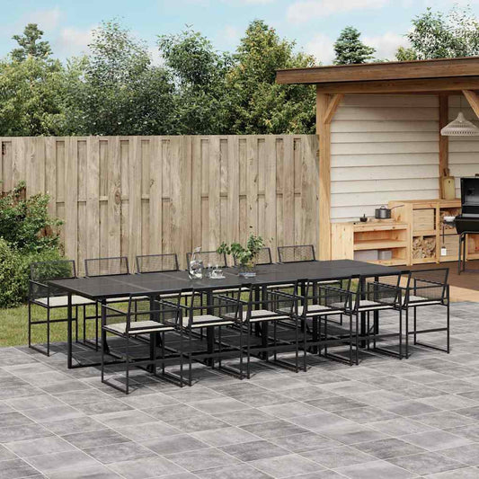 13 részes fekete polyrattan kerti ülőgarnitúra párnákkal