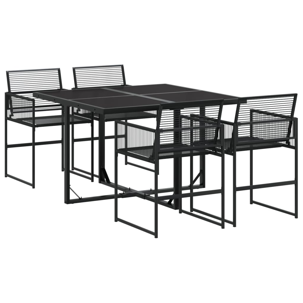 5 részes fekete polyrattan kerti étkezőgarnitúra
