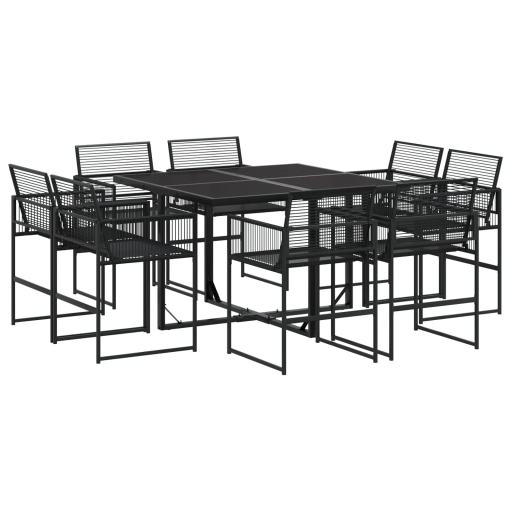 9 részes fekete polyrattan kerti étkezőgarnitúra