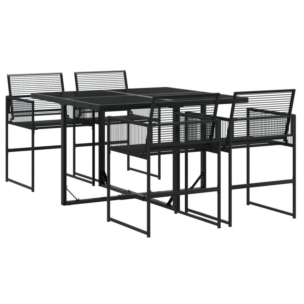 5 részes fekete polyrattan kerti étkezőgarnitúra