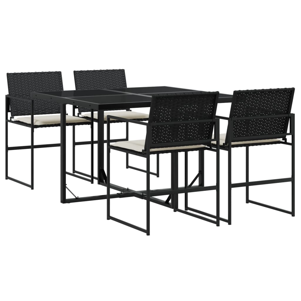 5 részes fekete polyrattan kerti étkezőgarnitúra párnákkal
