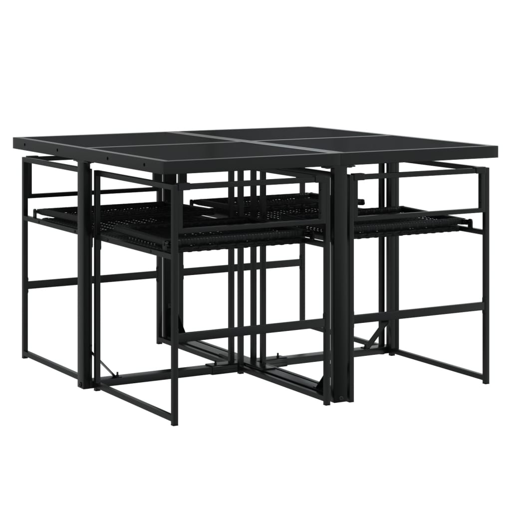 5 részes fekete polyrattan kerti étkezőgarnitúra párnákkal