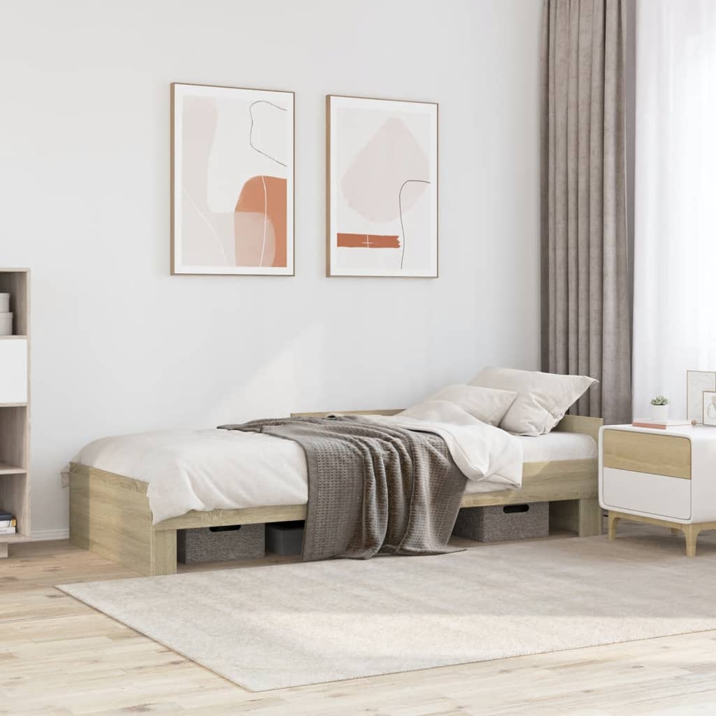 sonoma tölgy színű szerelt fa ágykeret matrac nélkül 100x200 cm
