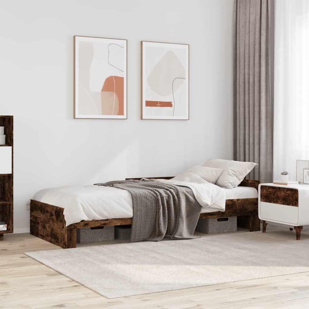 füstös tölgy színű szerelt fa ágykeret matrac nélkül 100x200 cm