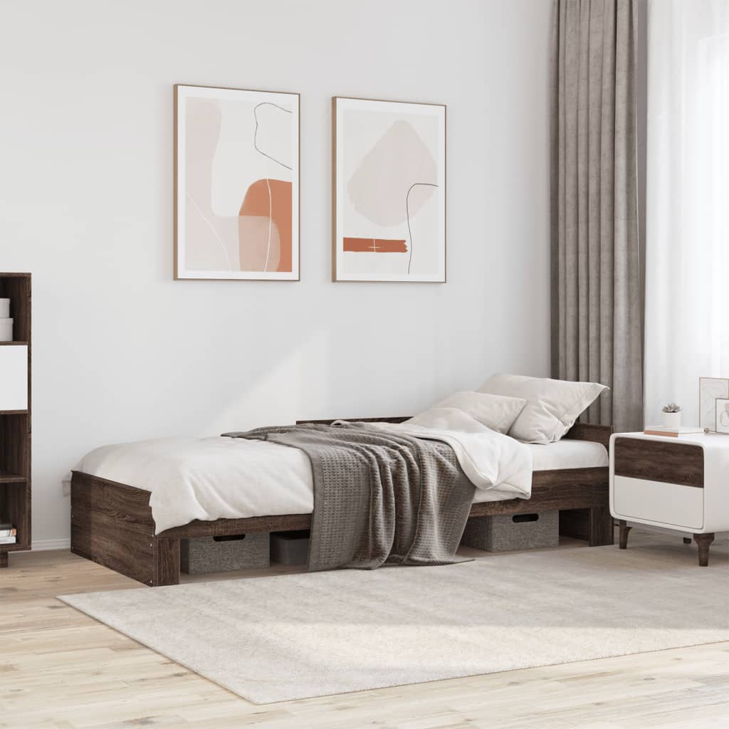 barna tölgy színű szerelt fa ágykeret matrac nélkül 100x200 cm