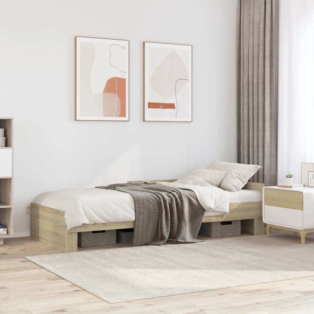 sonoma tölgy színű szerelt fa ágykeret matrac nélkül 90x200 cm
