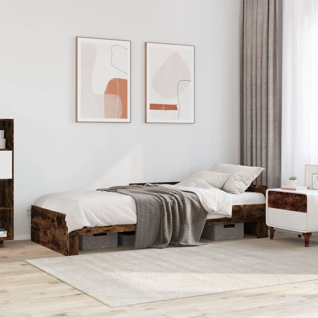 füstös tölgy színű szerelt fa ágykeret matrac nélkül 90x190 cm