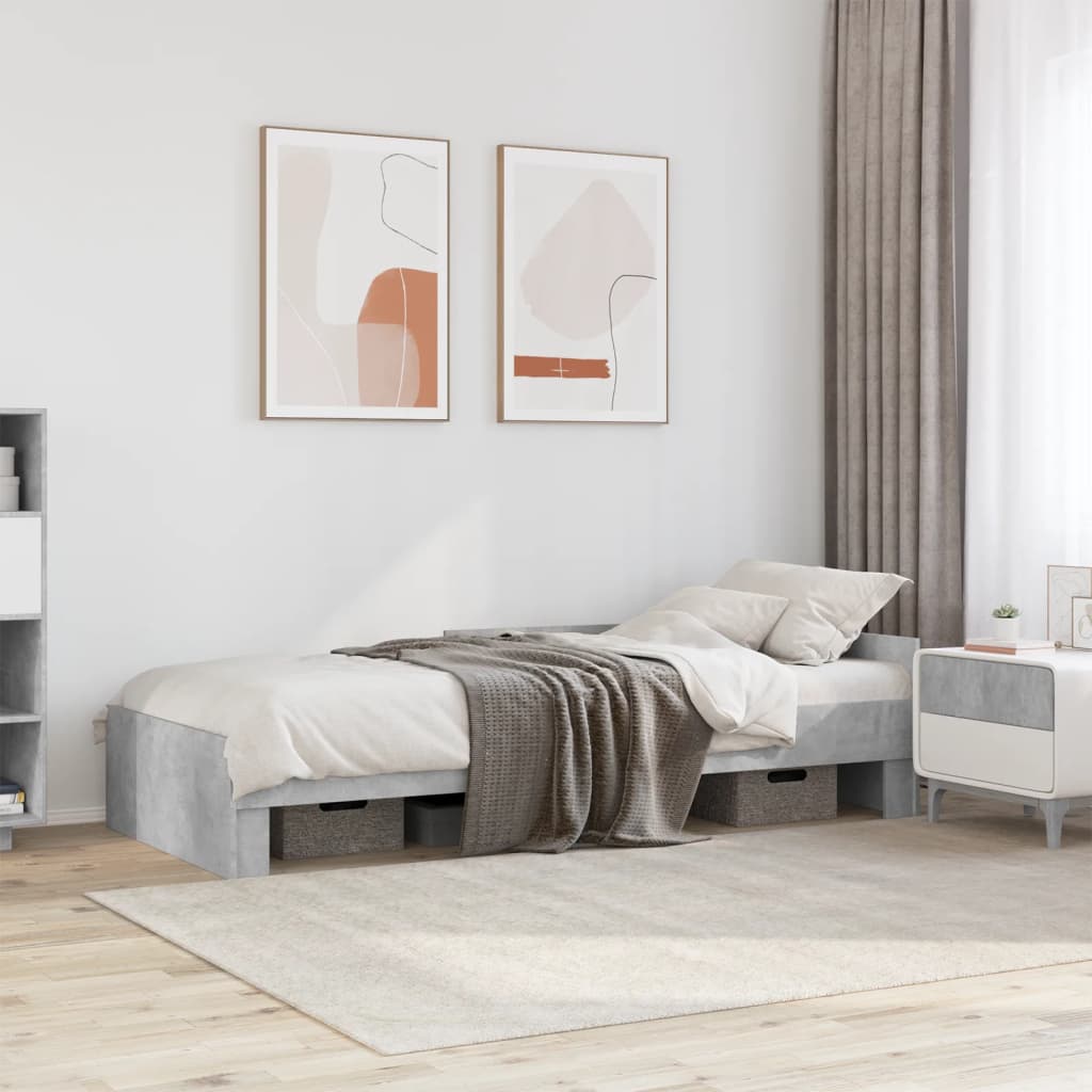 betonszürke szerelt fa ágykeret 75 x 190 cm