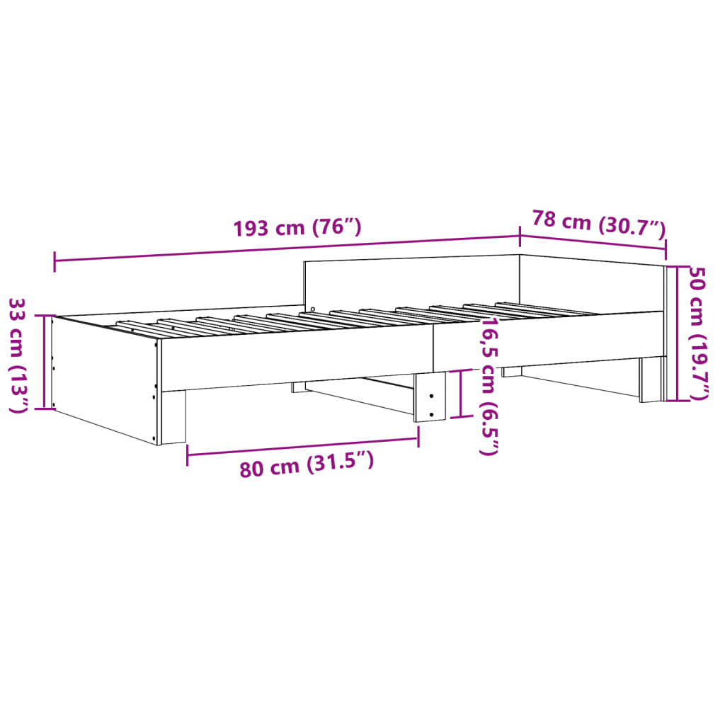 füstös tölgy színű szerelt fa ágykeret matrac nélkül 75x190 cm