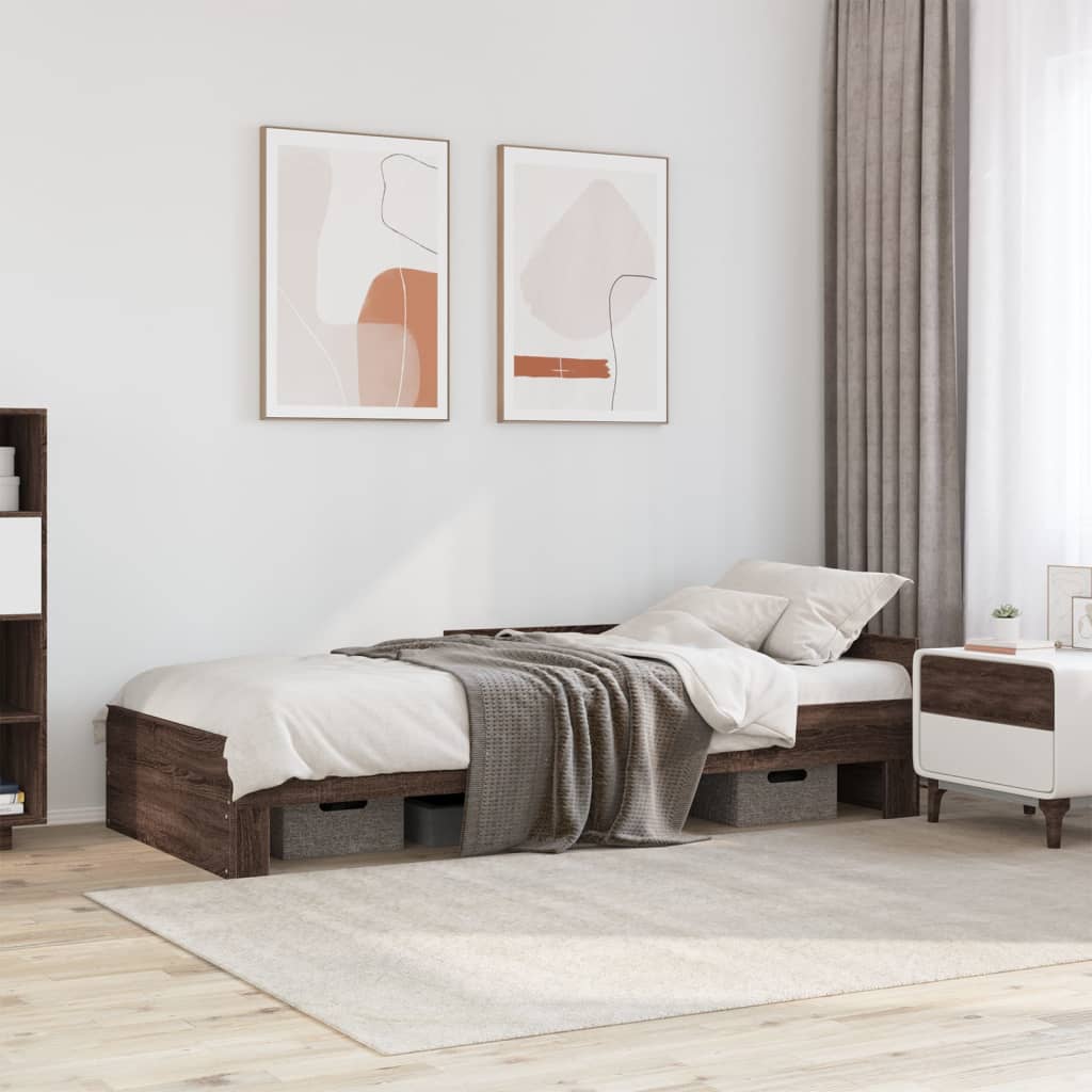 barna tölgy színű szerelt fa ágykeret matrac nélkül 75x190 cm