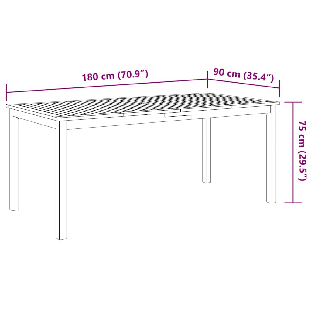 7 részes tömör akácfa kerti étkezőgarnitúra 180x90x75 cm