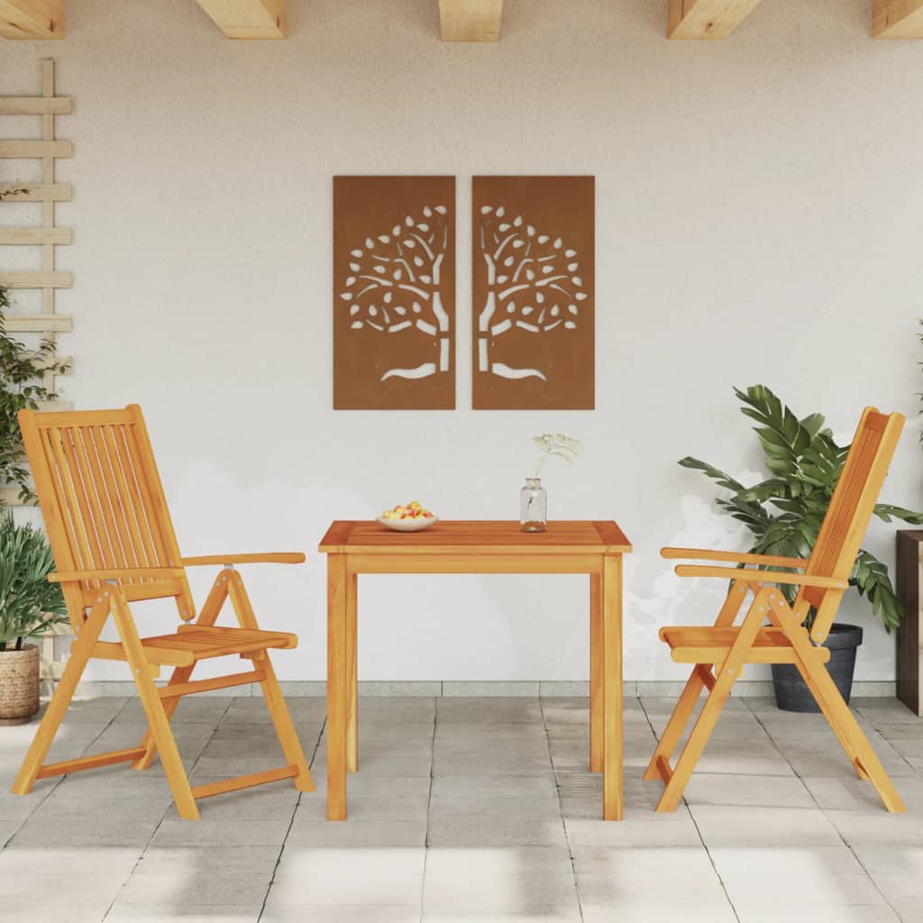 3 részes tömör akácfa kerti étkezőgarnitúra 85x85x74 cm