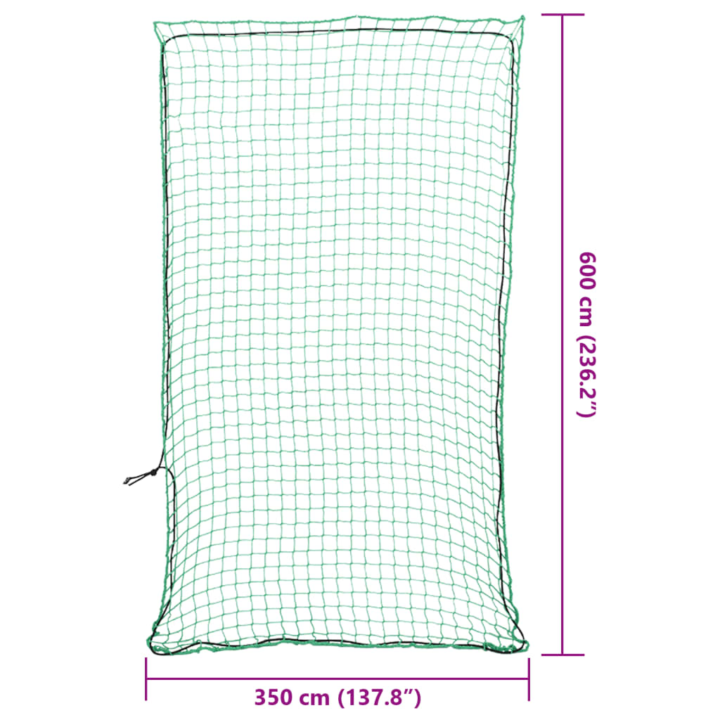 zöld polipropilén utánfutóháló elasztikus kötéllel 6 x 3,5 m