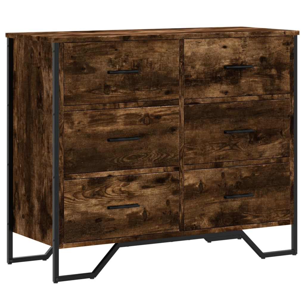 füstös tölgy színű szerelt fa komód 91 x 35,5 x 74,5 cm