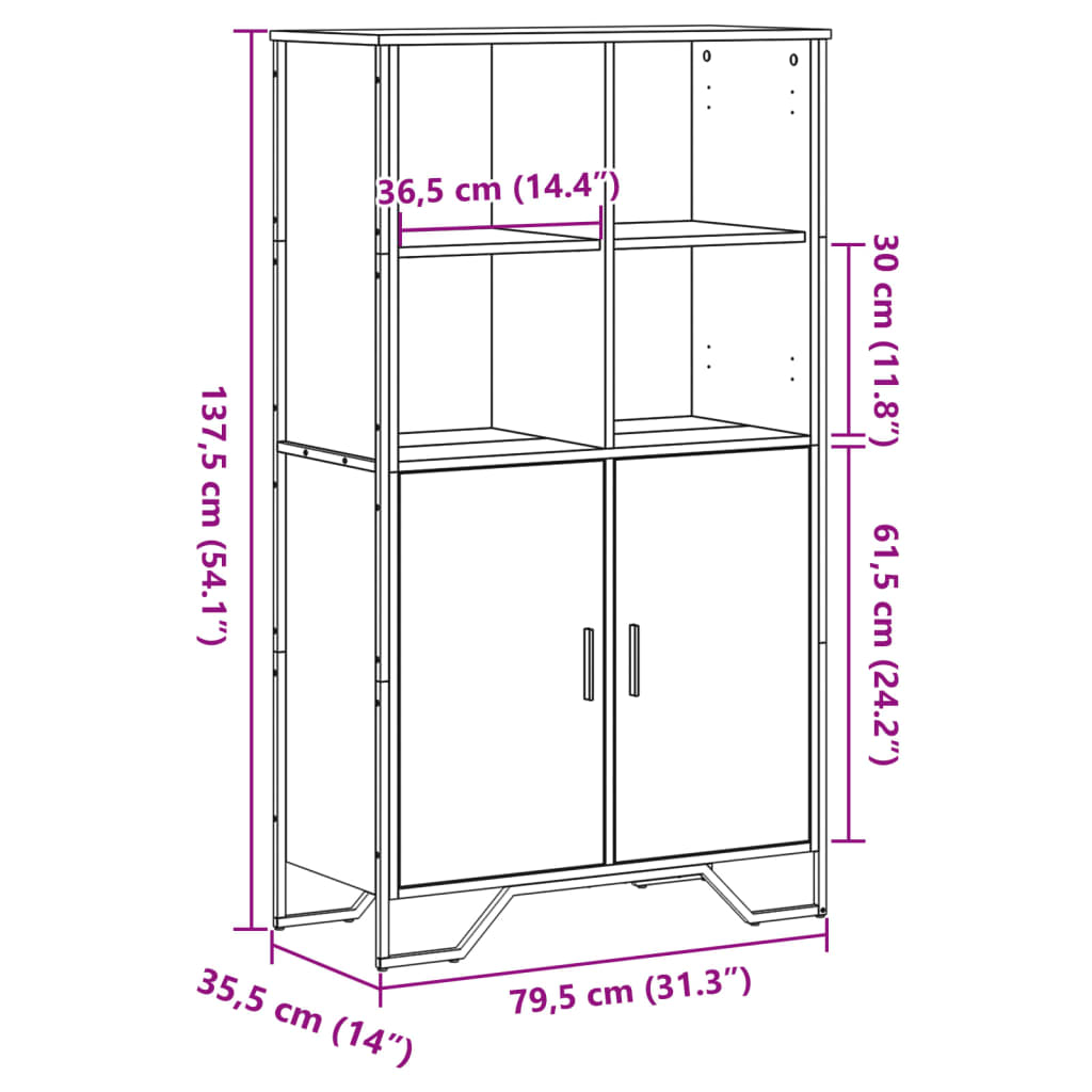 füstös tölgy színű szerelt fa magasszekrény 79,5x35,5x137,5 cm