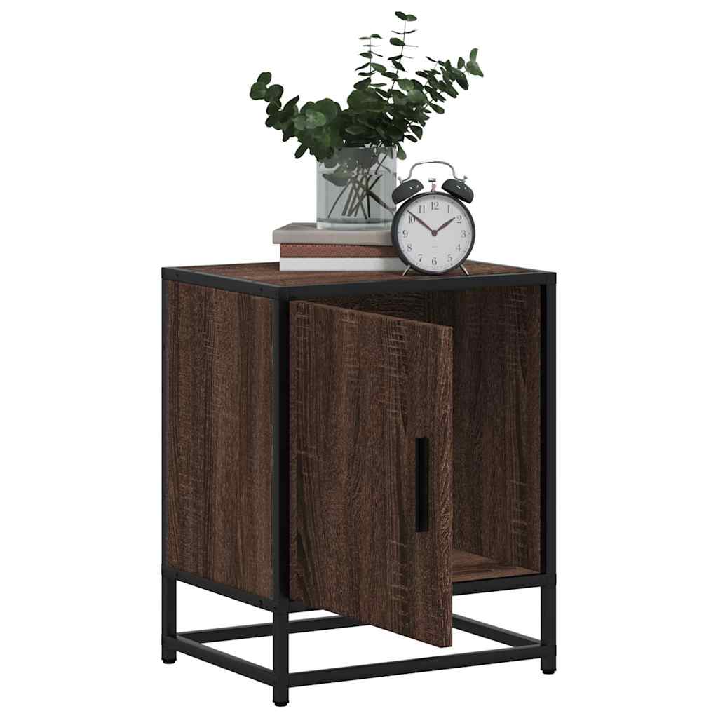 éjjeliszekrények 2 db barna tölgy 40x31x50 cm műfából és fémből
