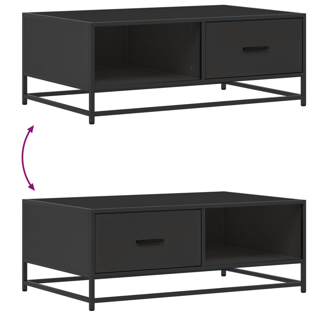 fekete szerelt fa és fém dohányzóasztal 90 x 57 x 35 cm