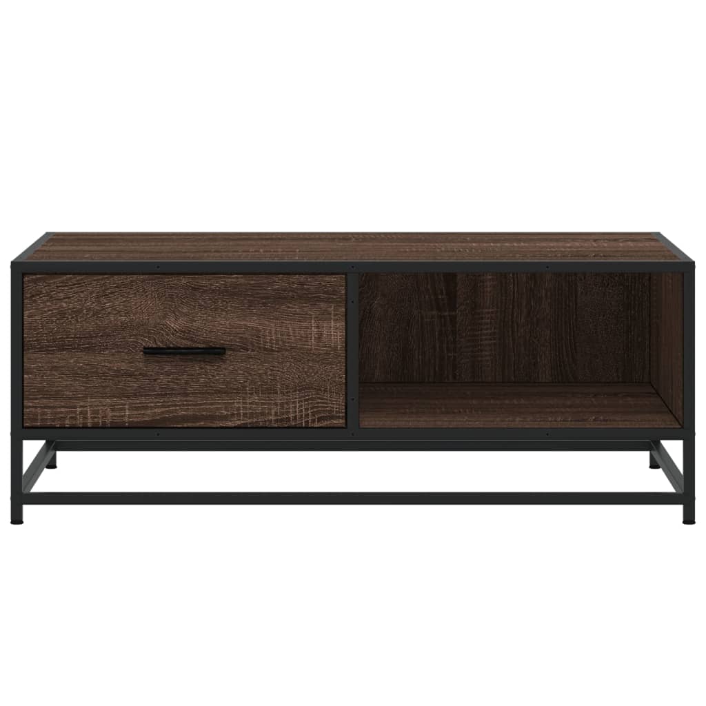 barna tölgy színű szerelt fa és fém dohányzóasztal 90x57x35 cm