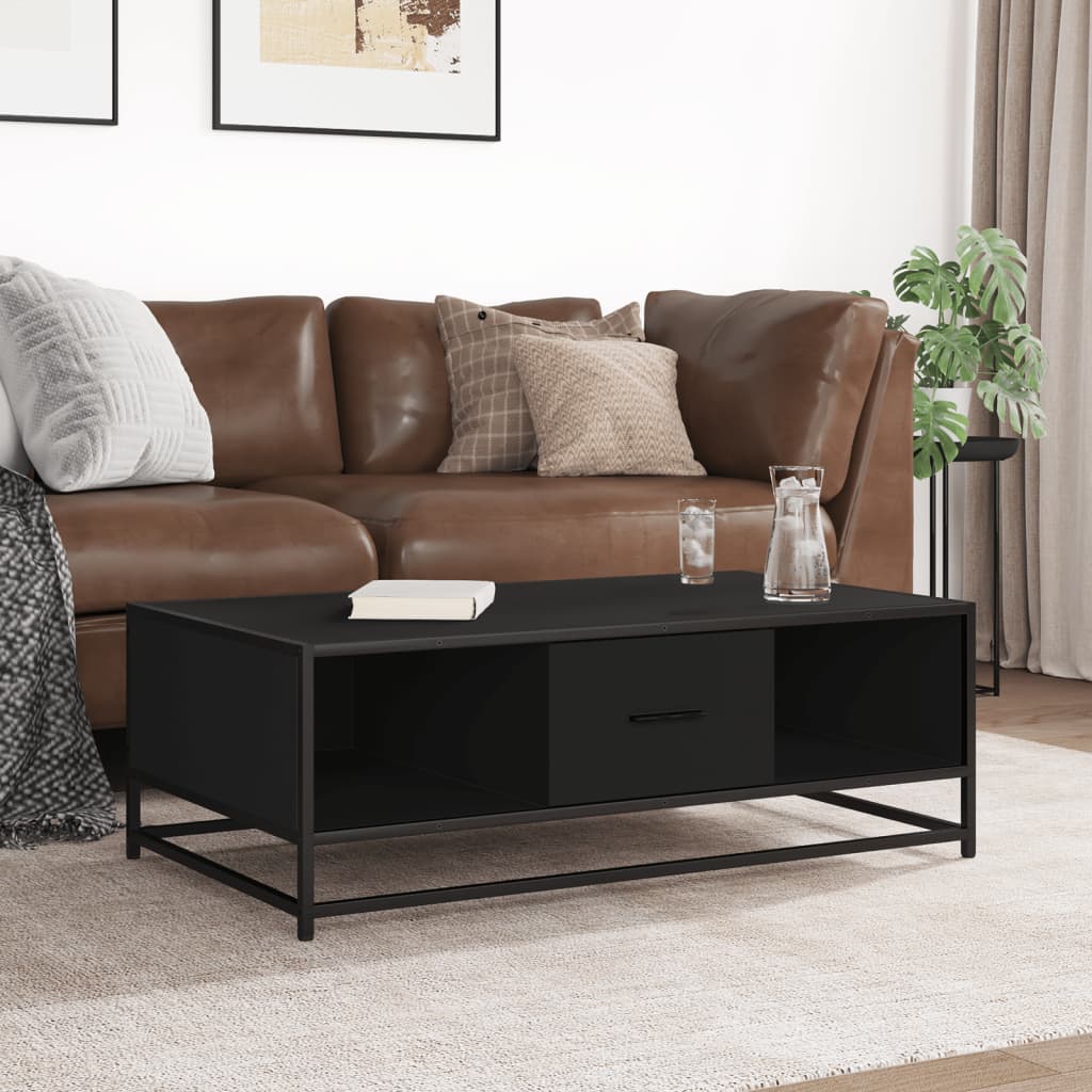 fekete szerelt fa és fém dohányzóasztal 100 x 57 x 35 cm