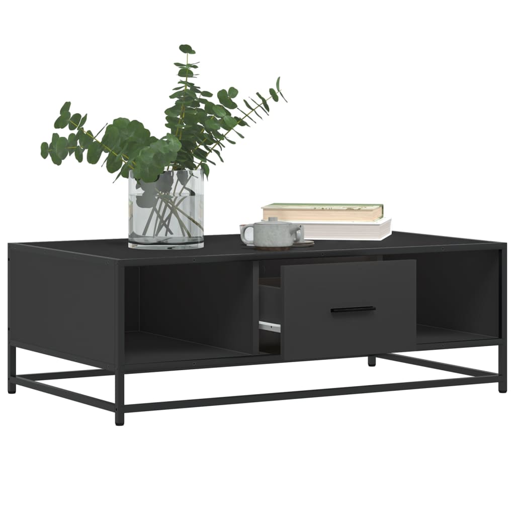 fekete szerelt fa és fém dohányzóasztal 100 x 57 x 35 cm