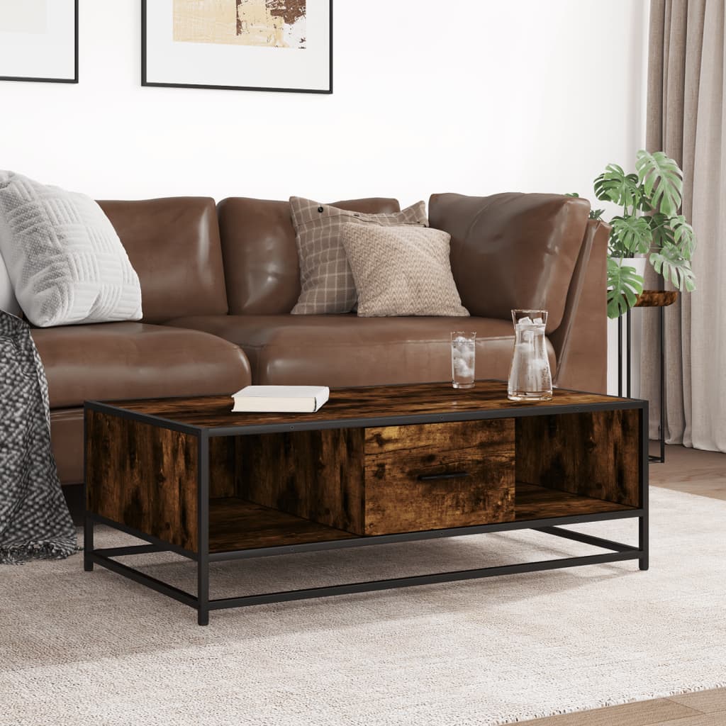 füstös tölgy szerelt fa és fém dohányzóasztal 100 x 57 x 35 cm