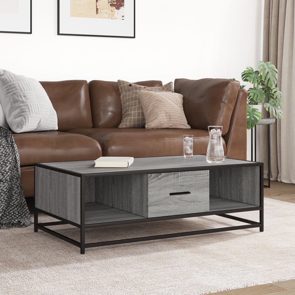 szürke sonoma szerelt fa és fém dohányzóasztal 100 x 57 x 35 cm