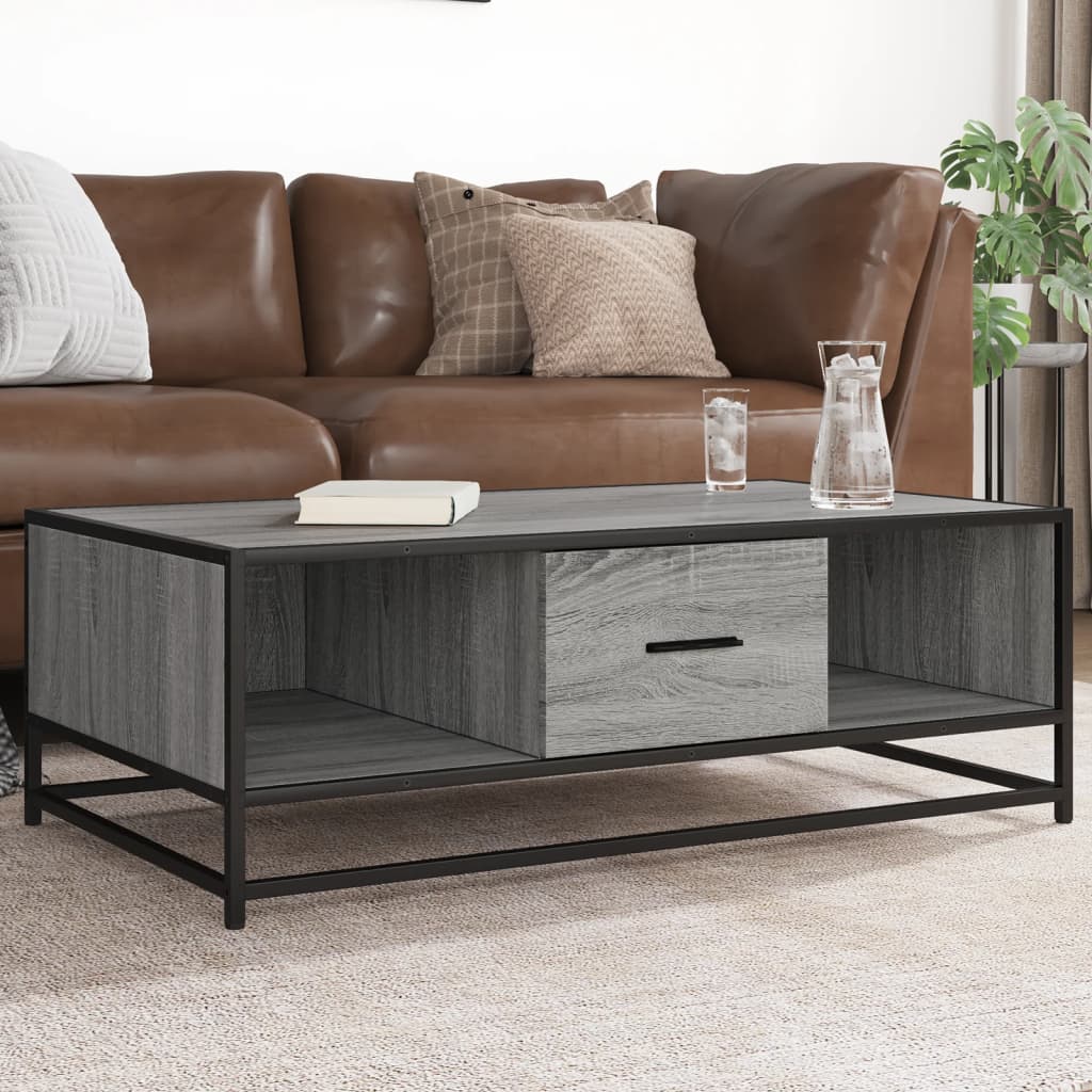 szürke sonoma szerelt fa és fém dohányzóasztal 100 x 57 x 35 cm