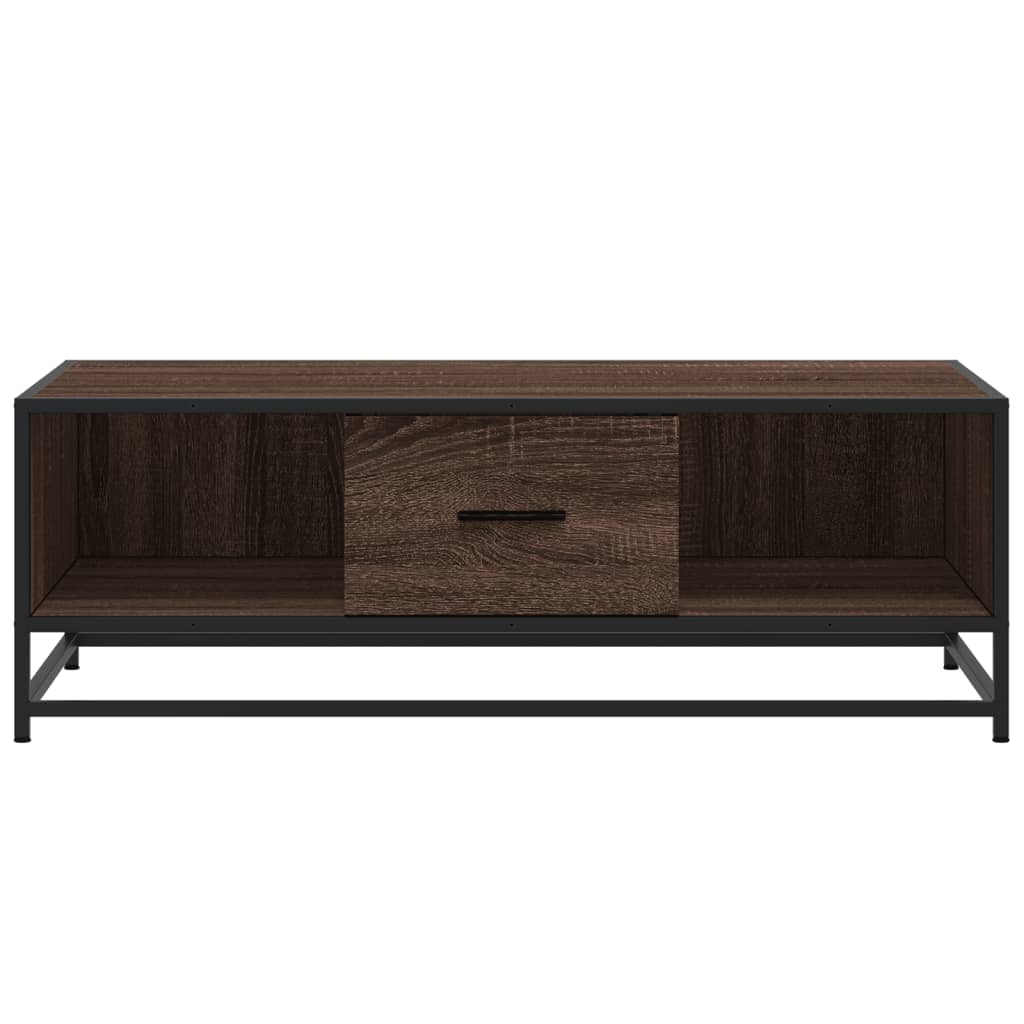barna tölgy színű szerelt fa és fém dohányzóasztal 100x57x35 cm