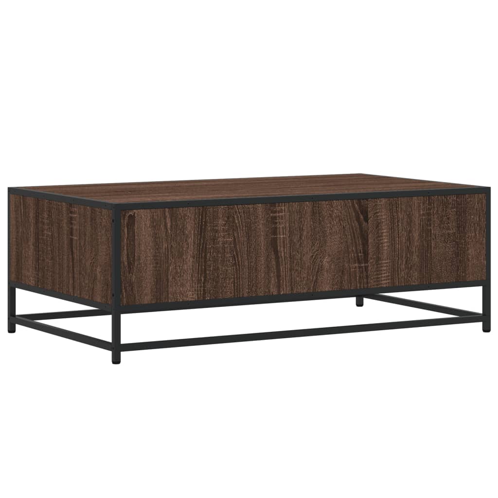 barna tölgy színű szerelt fa és fém dohányzóasztal 100x57x35 cm