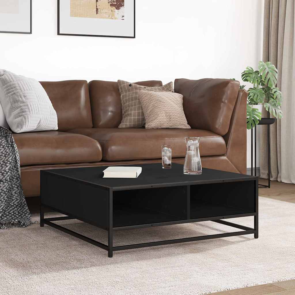 fekete szerelt fa és fém dohányzóasztal 80 x 80 x 30 cm