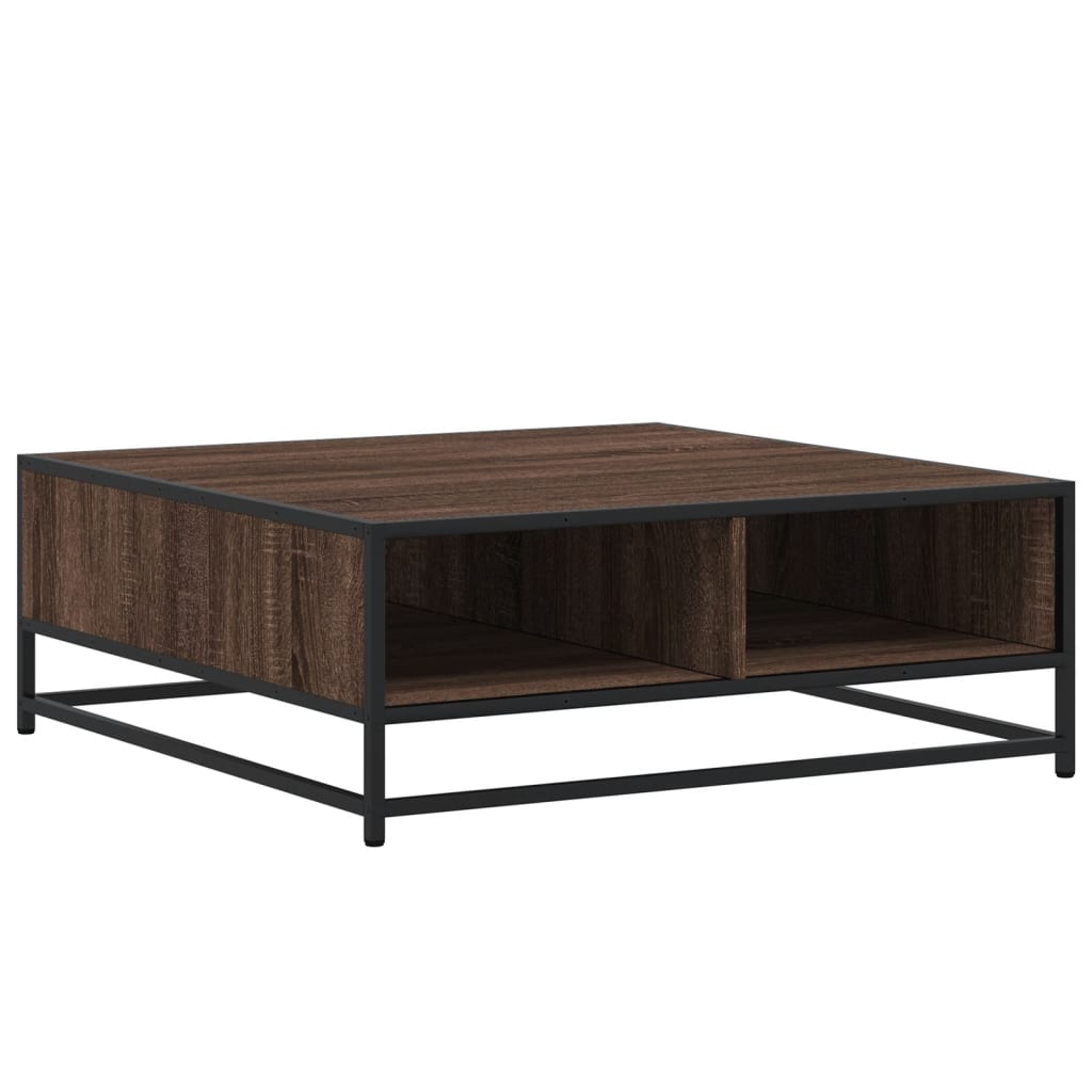 barna tölgy színű szerelt fa és fém dohányzóasztal 80x80x30 cm