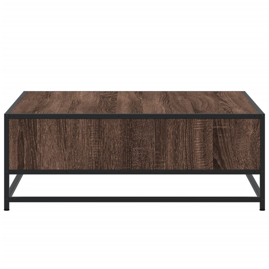 barna tölgy színű szerelt fa és fém dohányzóasztal 80x80x30 cm