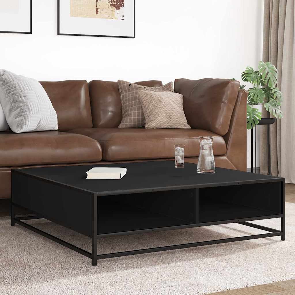 fekete szerelt fa és fém dohányzóasztal 100 x 100 x 30 cm