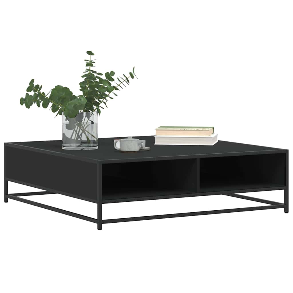 fekete szerelt fa és fém dohányzóasztal 100 x 100 x 30 cm